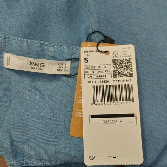 NWT MANGO Chambray square neckline back keyhole camisole - Picture 5 of 8